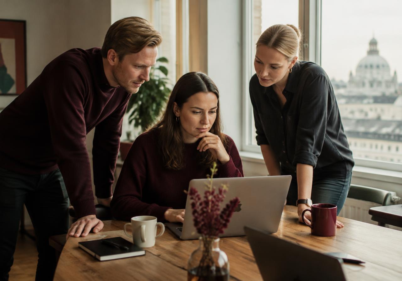 A team reviewing agent results together